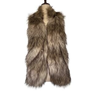 CiSono by Cavalini Faux Fur Womens Vest Sz Small Tan Long Shag Stripe Boho Retro